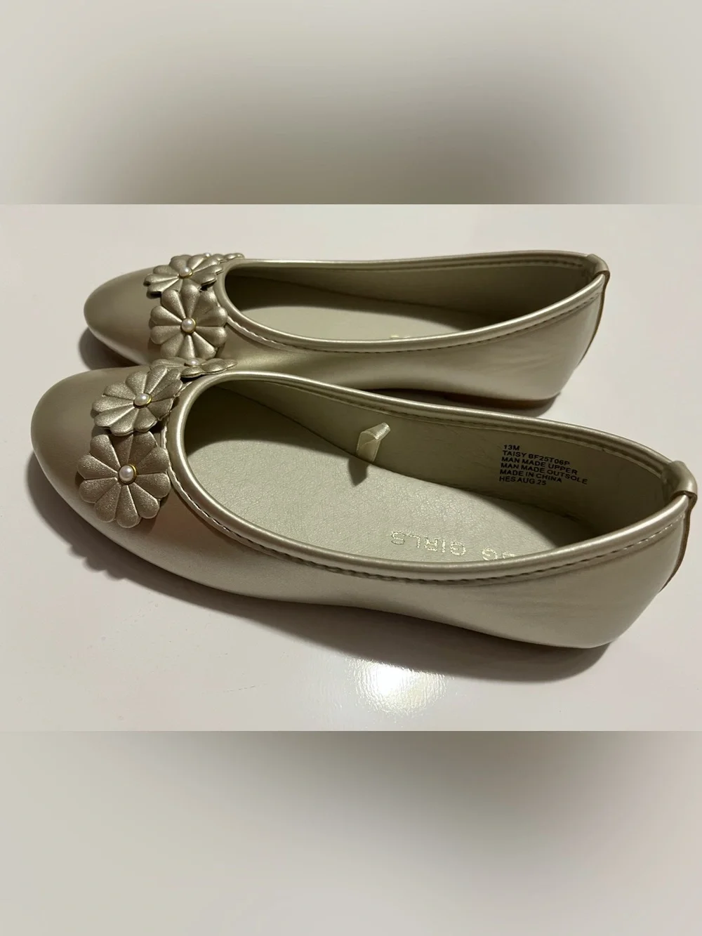 BCBG Girls Taisy Ballet Flat Shoes Size 13M Metallic Champagne Gold
